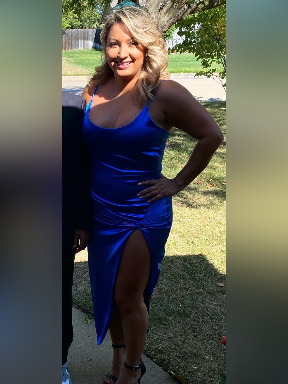 JLUXLABEL Satin Slip Dress in Bright Blue